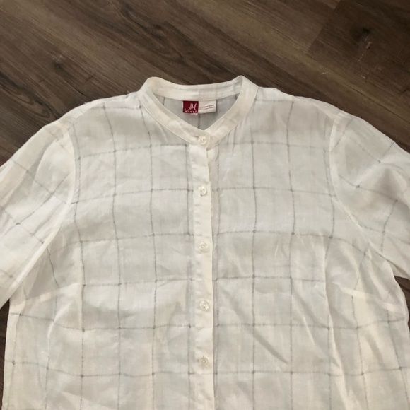 Jennifer Moore women’s white distressed plaid button down top size measures XL - Picture 4 of 8